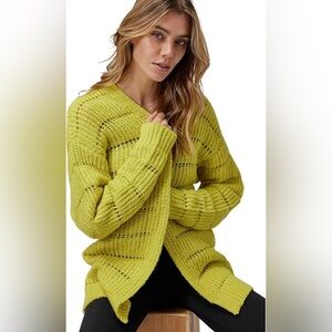 Spiritual Gangster Cassey Cardi Chartreuse Cardigan Merino Wool Sweater